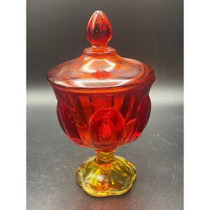 L.E. Smith  Amberina Covered Compote 6 Petal